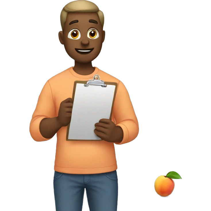 guy eating a peach and holding a clipboard emoji