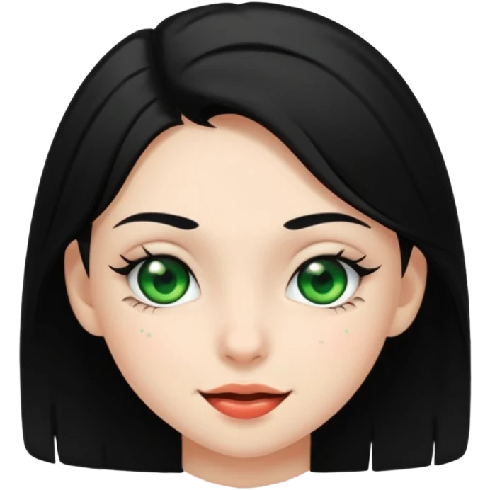 teenage girl with green eyes and black hair, winking emoji
