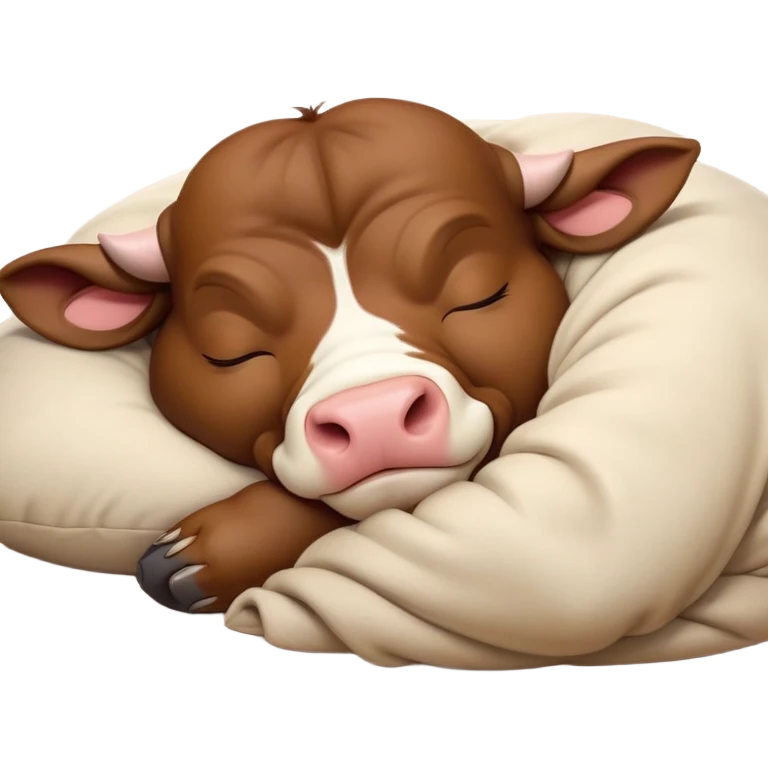 meme-worthy-cute-sleeping-domestic-bull-portrait-emoji,-head-resting-peacefully-with-a-contented-smile,-showcasing-a-robust,-muscular-build-and-a-luxuriously-soft-coat,-eyes-gently-closed-in-serene,-restful-slumber,-simplified,-solid-brown emoji