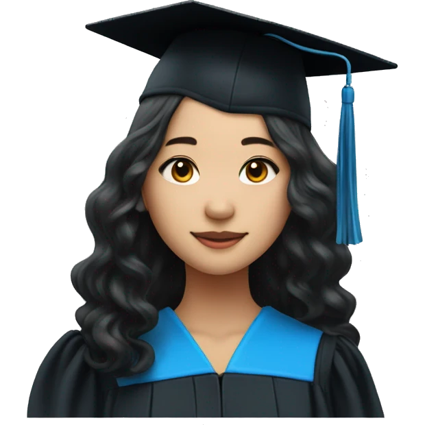 asian girl wearing blue graduation cap with long curly black hair emoji