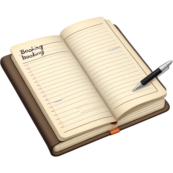 old-style booking in a paper notebook with a pen nearby emoji