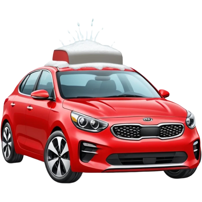 red kia car with foam cover it in a car wash shop emoji