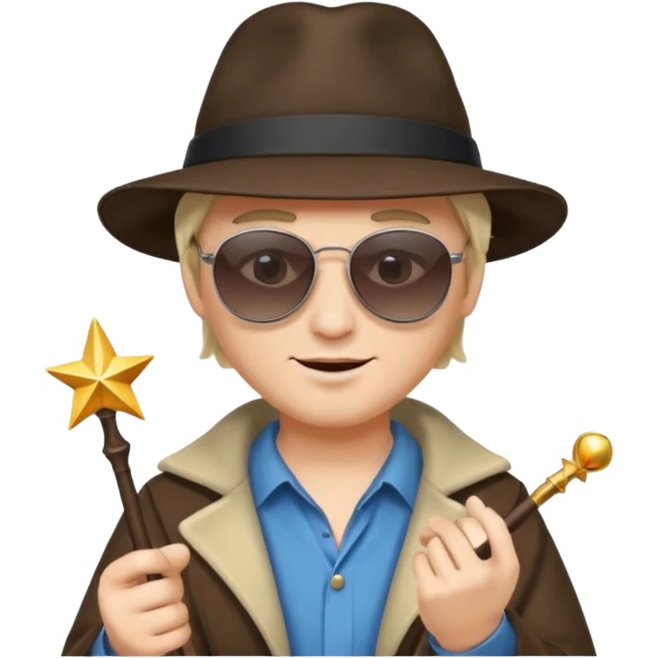 Un humain homme avec un chapeau  et des sunglasse et une baguette magique emoji