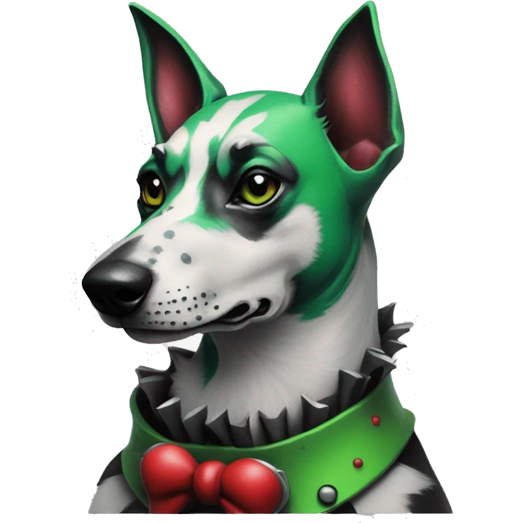 Edgy Punk dog spiked collar tattoos Green gray black red punk dog Harley Quinn as a dog mime clown harlequin facepaint tattoos punk lurcher surrealism  emoji