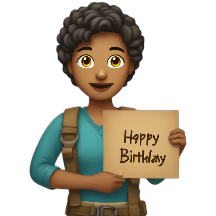 Person holding a sign that says “Happy Birthday Priya” emoji