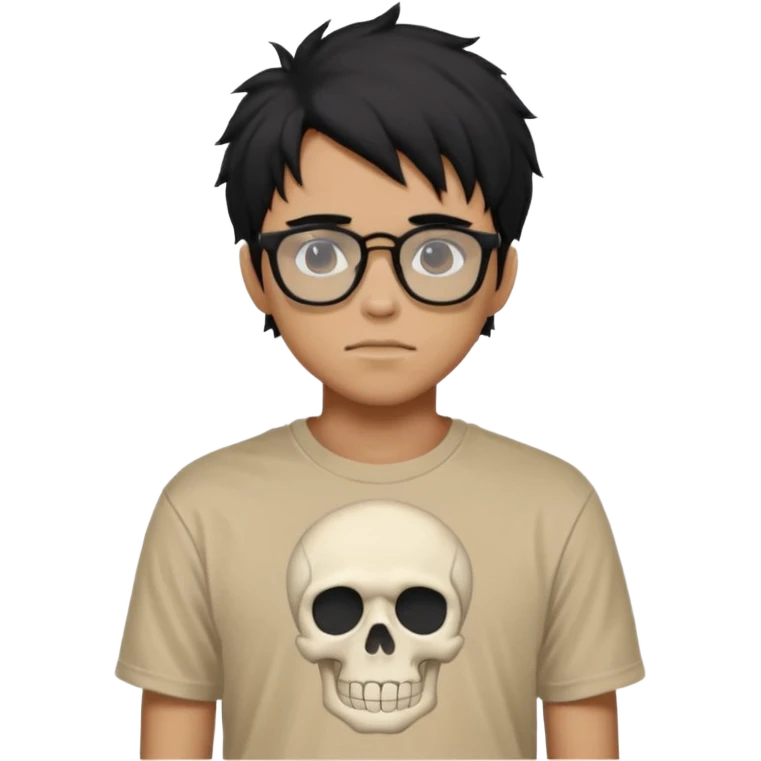 black anime hair guy with skeleton makeup wearing a stussy tshirt with glasses emoji