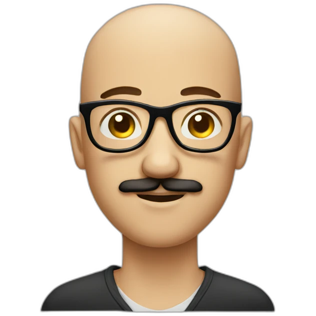 Bald young man with glasses and a mustasche emoji