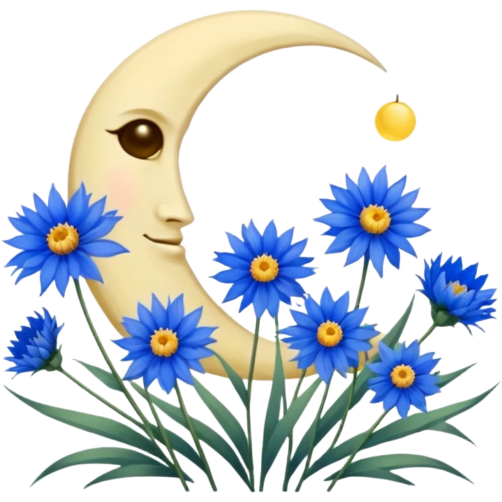 The crescent moon from which the cornflowers grow. emoji