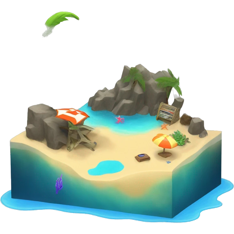 beach landscape on cube aquarium 4 fish emoji