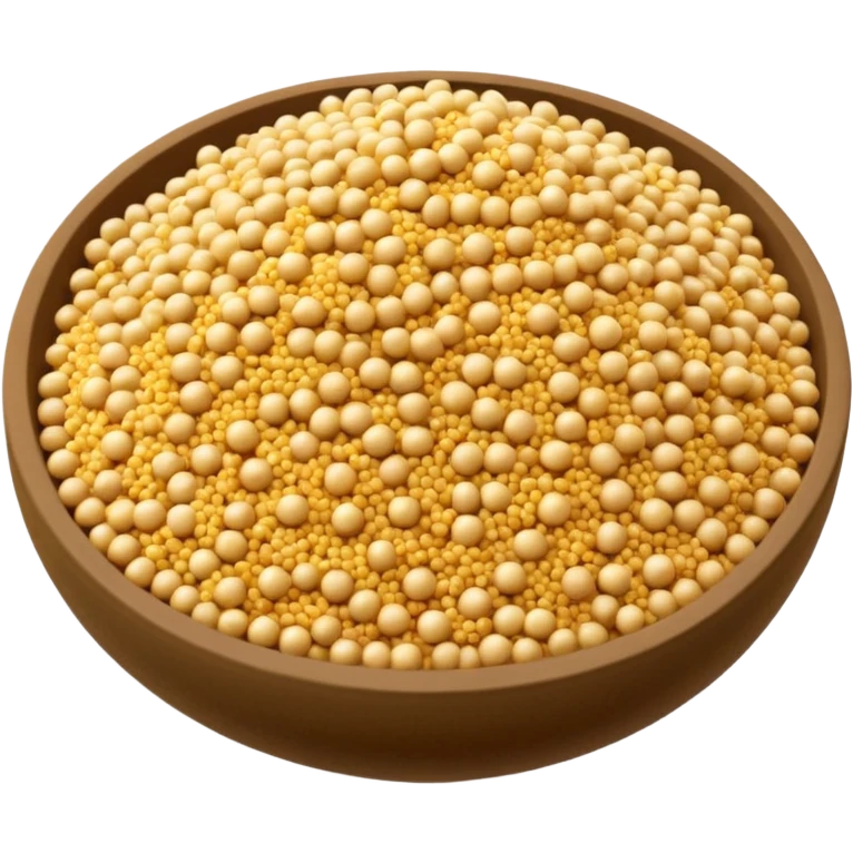loose scatter or mound of couscous, medium-grain, pale golden, uniform beads, fine and distinct, matte, sandy, dry uncooked, soft lighting, emoji scale emoji