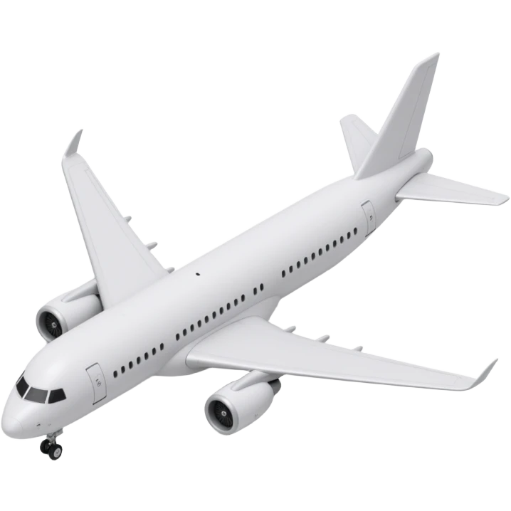 white flying passenger airplane, skeuomorphism style, realistic volume, soft shadows and highlights, clean white color, transparent background, no decoration emoji