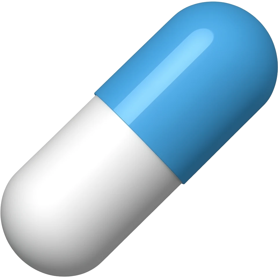 A pill emoji where one of the colors is white and the other is blue emoji