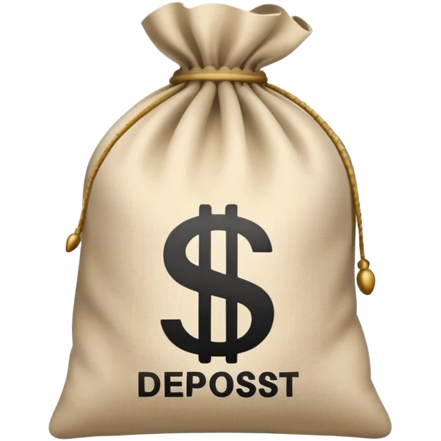 money bag with DEPOSIT written on it, bank deposit bag, dollar sign, canvas bag emoji