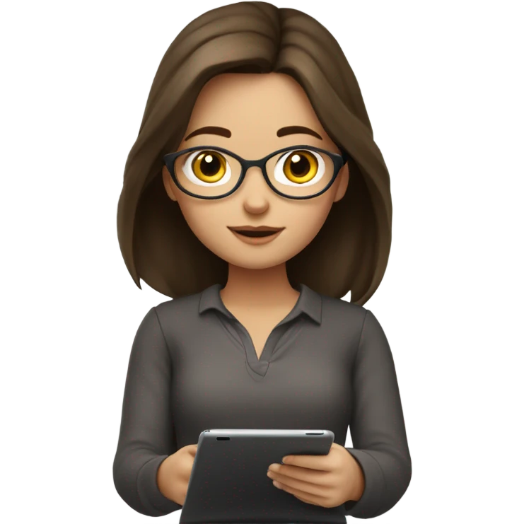 brunette girl studying writing on her iPad emoji