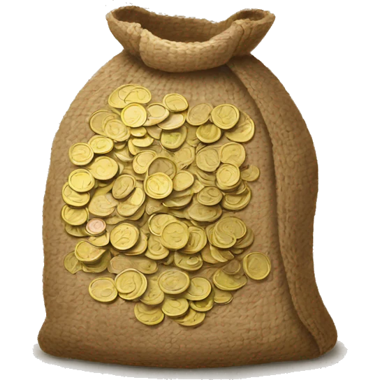 old small open jute bag full of coins emoji