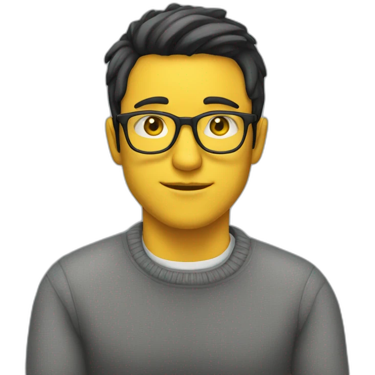 White man with yellow tinted glasses and black hair in a gray jumper and sitting on a chair emoji