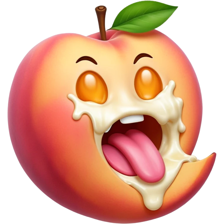 Sexual peach filled with cream spilling out and the tongue emoji licking emoji