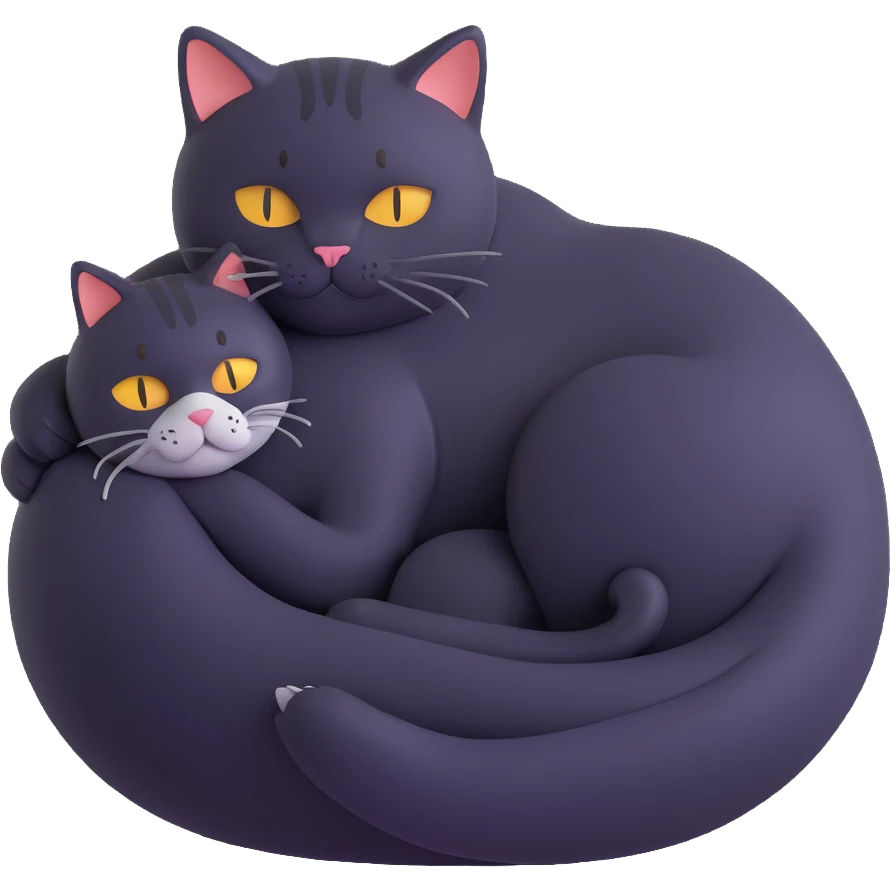 giant soft cat curled around a content human nestled in the center emoji