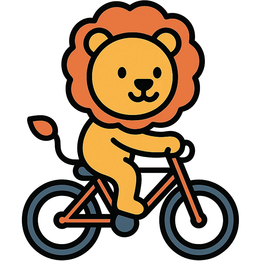 lion riding a bicycle, colored icon emoji