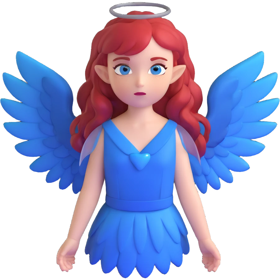 diabolical girl with wings, red hair, blue eyes, dark aura emoji