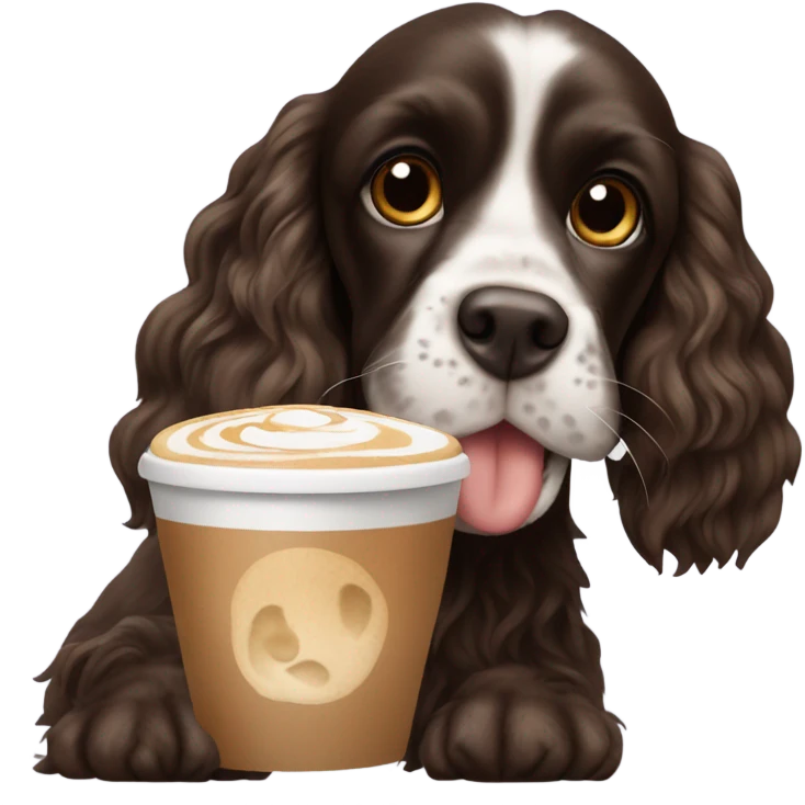 Black cocker spaniel drinking capucino emoji