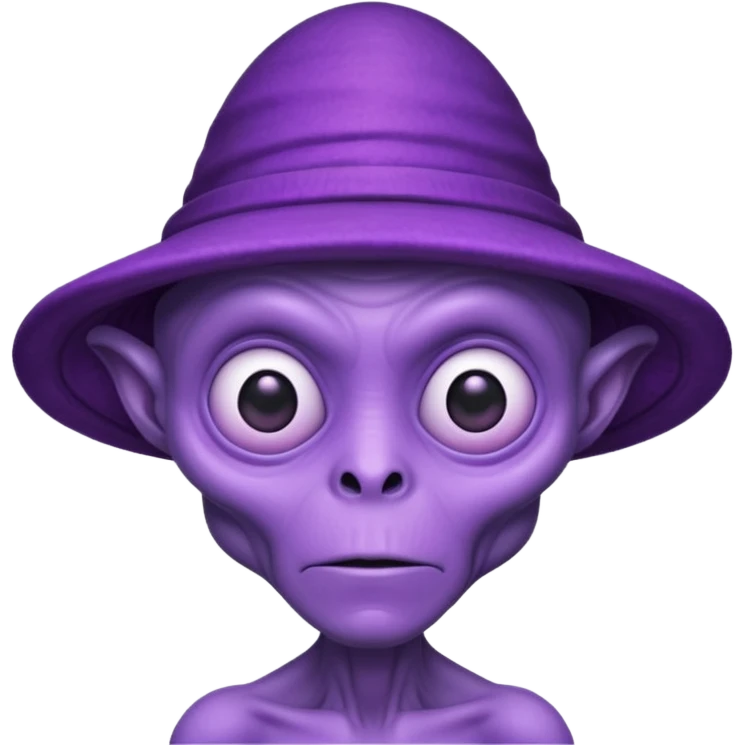 Purple alien with weird alien hat. Strong old face. emoji