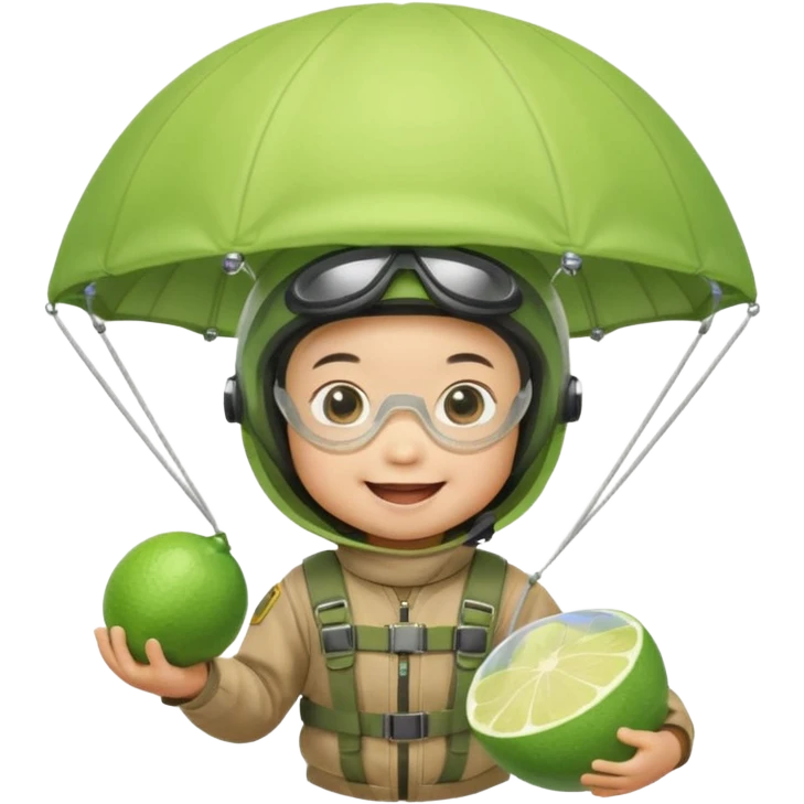 Skydiving asian baby with parachute and UFO lime emoji
