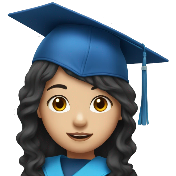 asian girl wearing blue graduation cap with long curly black hair emoji