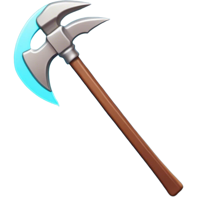 Clash of Clans aesthetic: Cinematic Playful Pixel 3D Pickaxe Portrait Emoji, rendered in a 3D vector-style similar to standard emojis with minimal shading and bold, simplified shapes. A compact, distinct form with signature details, softly glowing with a pixelated adventure charm. Simplified yet unmistakably iconic, highly detailed and consistent, glowing with a soft radiance and high shine. Stylized with a touch of classic pixel-art charm and a soft glowing outline, capturing the essence of a beloved gaming relic with a friendly, playful manner! emoji
