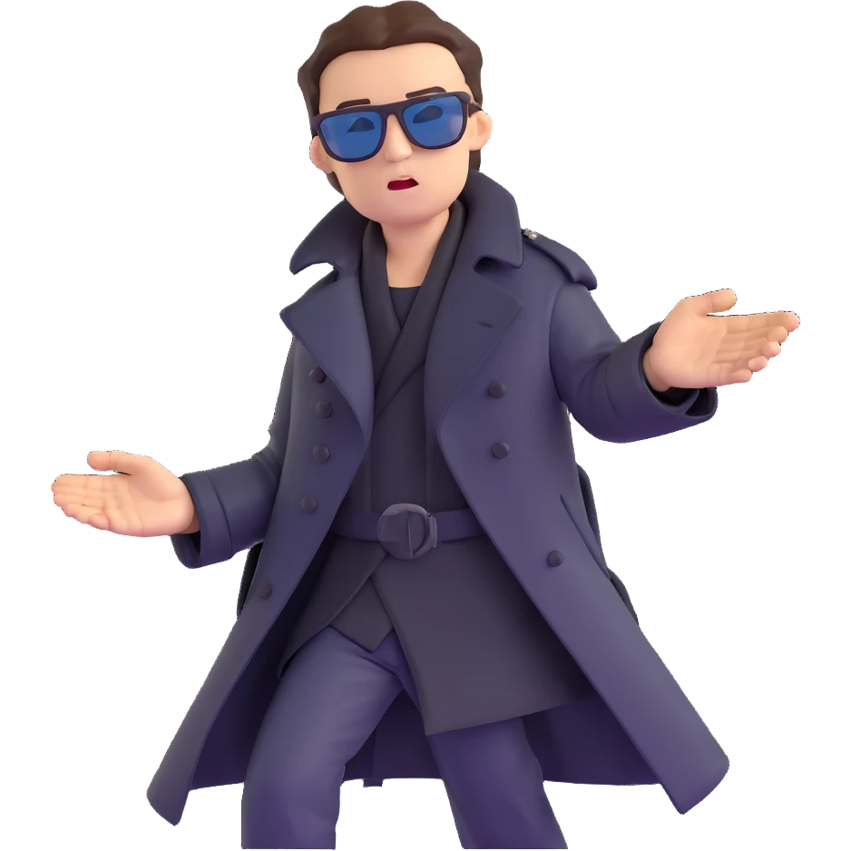 Neo dodging bullets in bullet time, wearing black trench coat and sunglasses emoji