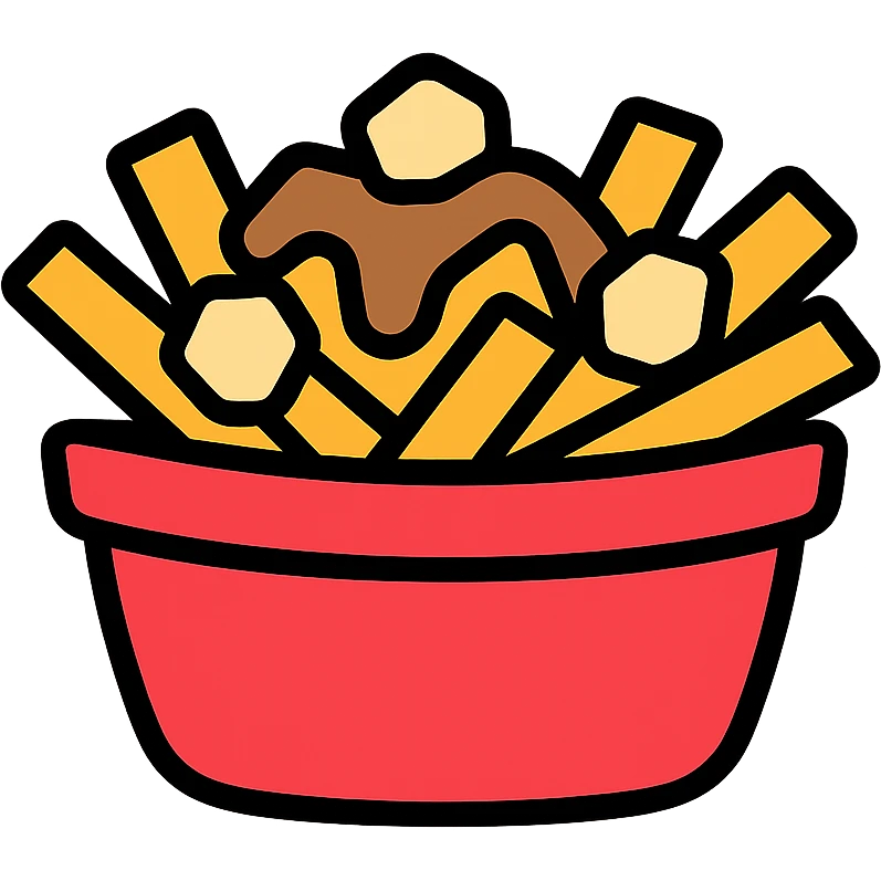 poutine, modern icon, bold lines, simple color palette emoji