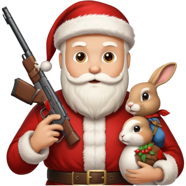 Santa holding a gun, a rabbit, and a turkey emoji