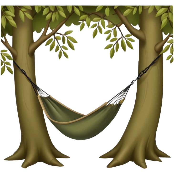 bushcraft hammock hanging between trees in forest emoji
