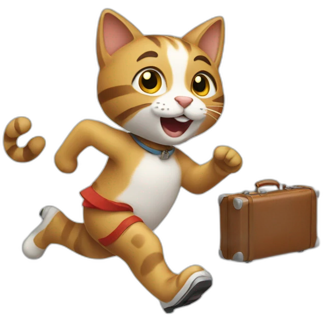 a cat running with a suitcase emoji