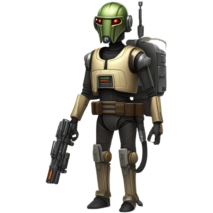 bounty hunter protocol droid wearing backpack, saddlebags and light saber ready to fight emoji