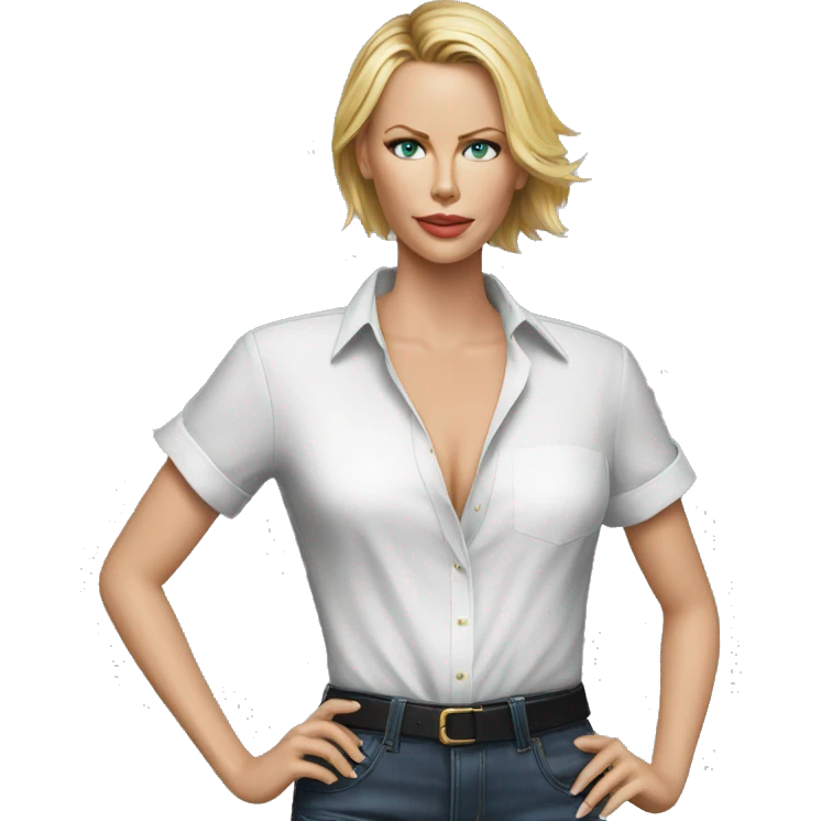 ultra realistic charlize theron wearing shirt emoji
