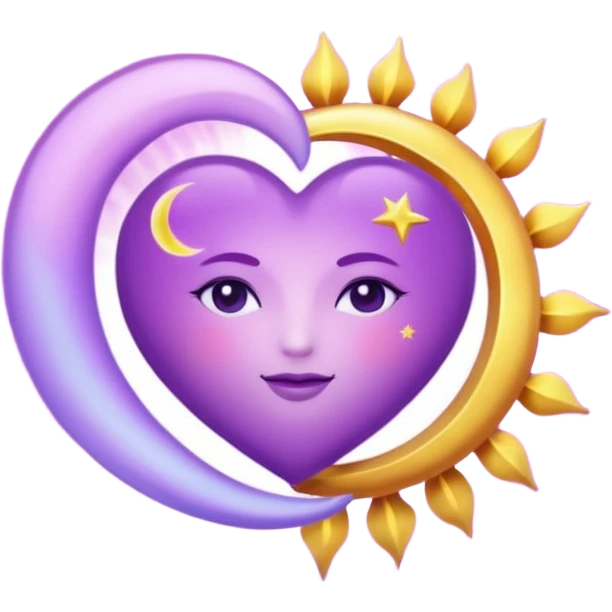 purple heart with a sun and moon emoji