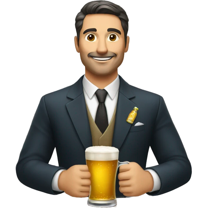 Un hombre elegante con una cerveza emoji