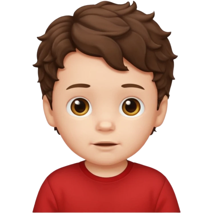 white baby boy with brunette wavy hair red shirt emoji