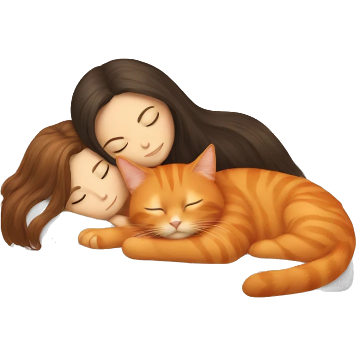 orange cat sleeping with long haired brunette girl emoji
