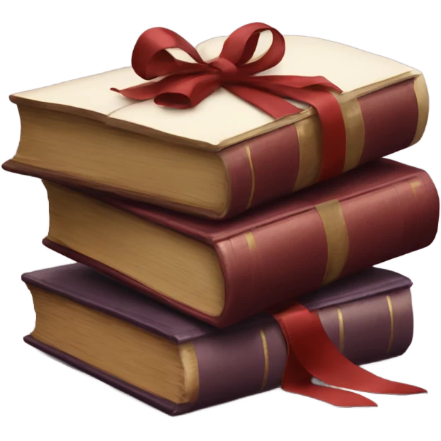 aesthetic stack of book with a dark red ribbon tied over them emoji