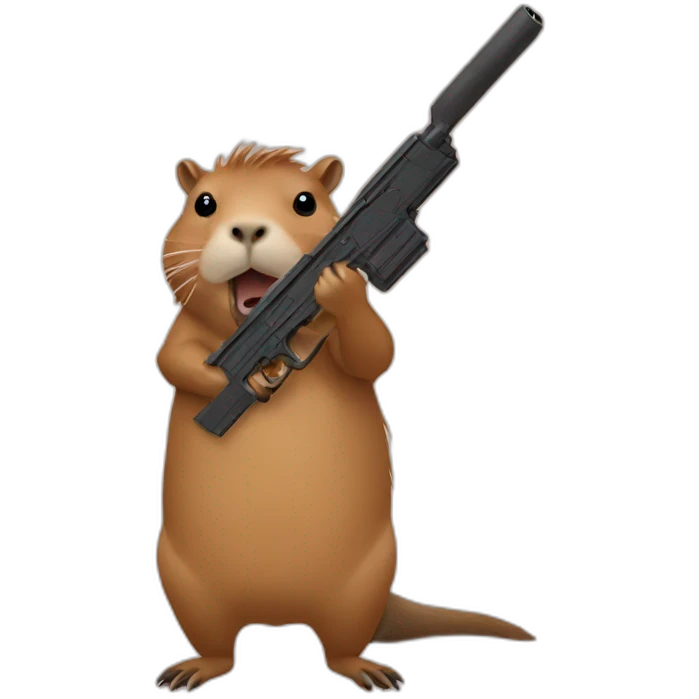 Capybara holding a gun emoji