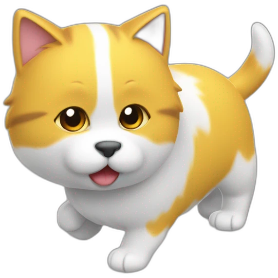 Gato amarillo abrazando a perro blanco peludo en 3d emoji
