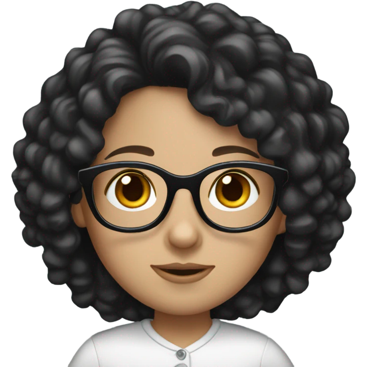 A white girl with black long curly hairs and glasses emoji