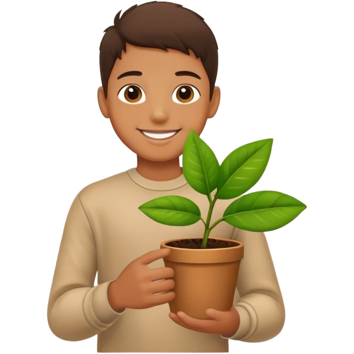 smiling boy with plant emoji