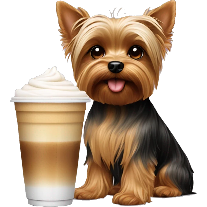 Yorkie dog with iced coffee emoji