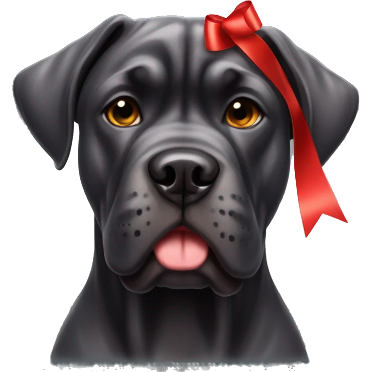 cane corso dog with a red ribbon on his head emoji