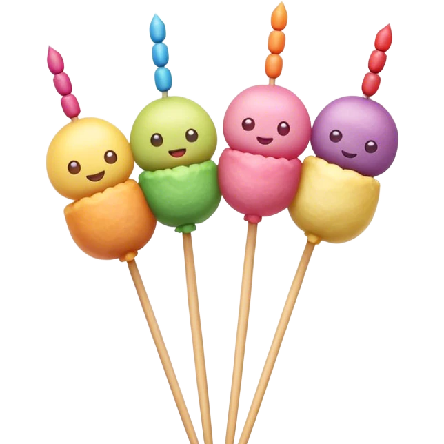 Dango Cinematic Realistic Dango Dessert Emoji, depicted as a skewer holding three colorful rice dumpling balls in different hues, rendered with delicate textures and soft, inviting lighting. emoji