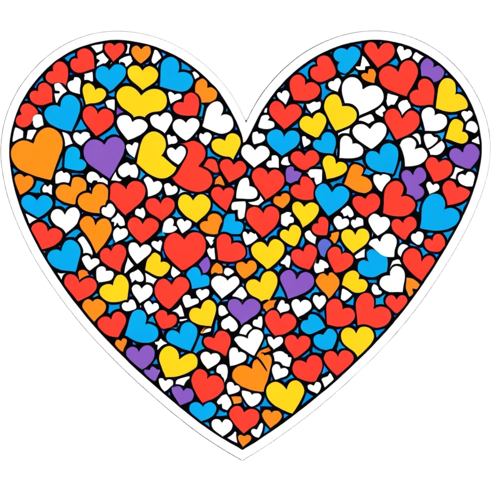 Lot of colourful small hearts in one big heart emoji