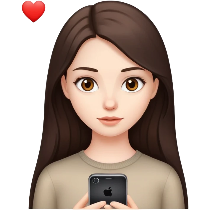girl with long dark brown hair brown eyes and pale skin looking at dating app emoji